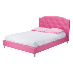 Hawthorne Collections Faux Leather Upholstered Full Platform Bed in Pink