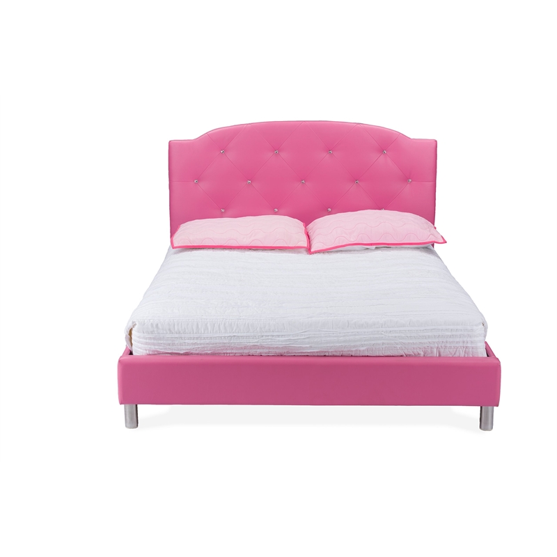 Hawthorne Collections Faux Leather Upholstered Full Platform Bed in Pink