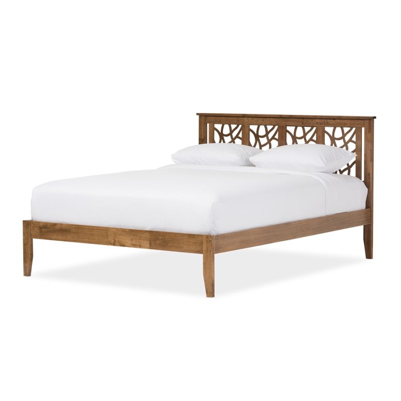 Hawthorne Collections Wood Walnut Brown Platform Bed Queen Unassembled