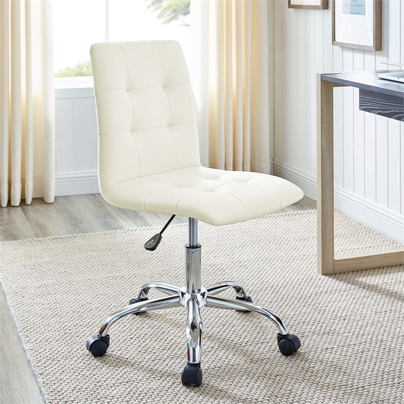 Hawthorne Collections Faux Leather White Swivel Chair 37