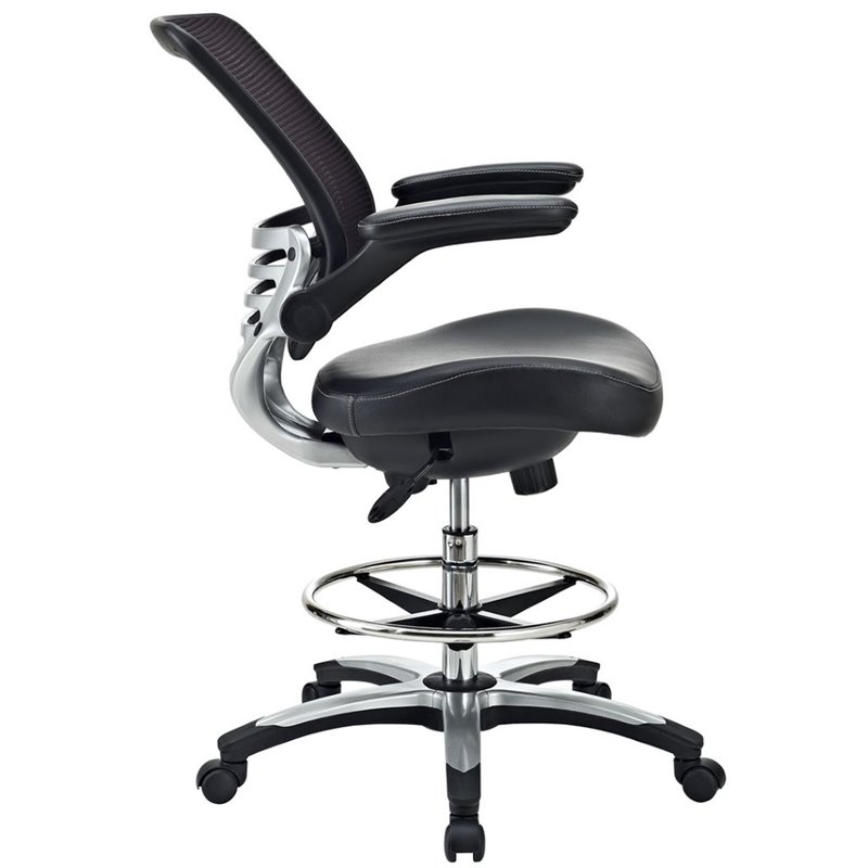 Hawthorne Collection Faux Leather Black Drafting Stool Rectangular Adjustable 49