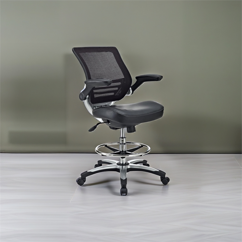 Hawthorne Collection Faux Leather Black Drafting Stool Rectangular Adjustable 49