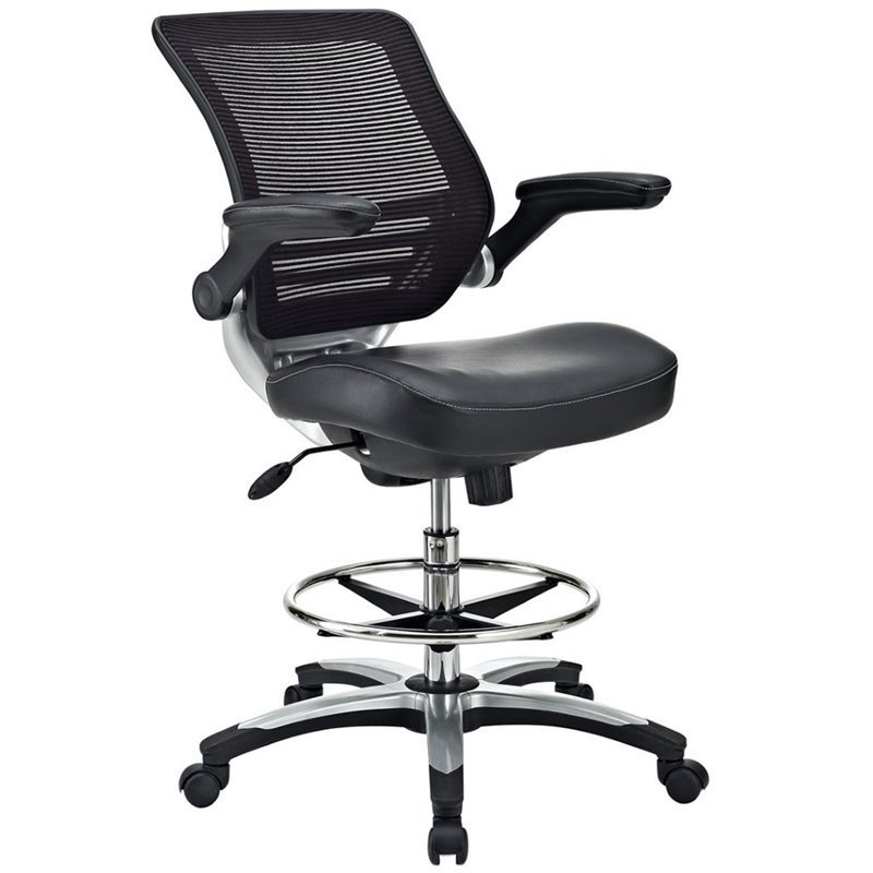 Hawthorne Collection Faux Leather Black Drafting Stool Rectangular Adjustable 49