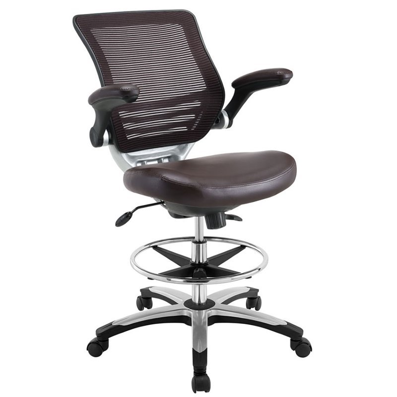 Hawthorne Collection Faux Leather Mesh Drafting Stool in Brown