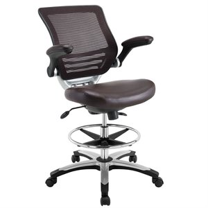 Hawthorne Collection Faux Leather Mesh Drafting Stool in Brown