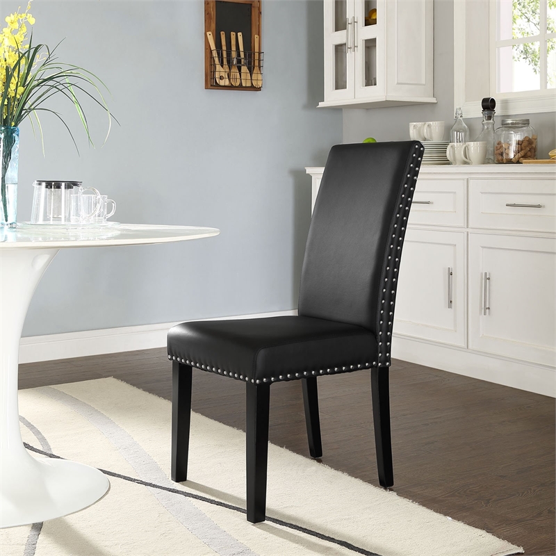 Hawthorne Collections Faux Leather Black Dining Side Chair Rectangular 39.5