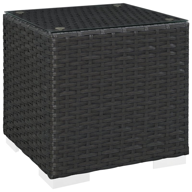 Hawthorne Collections Synthetic Rattan Black Patio End Table Square Water & UV Resistant 18