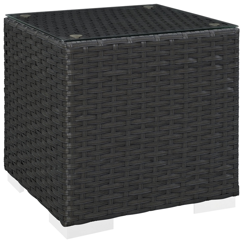 Hawthorne Collections Synthetic Rattan Black Patio End Table Square Water & UV Resistant 18