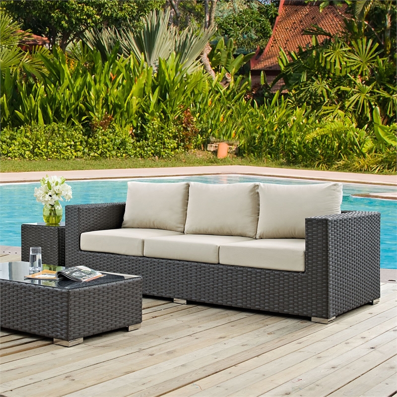 Hawthorne Collection Patio Sofa in Canvas Antique Beige and Gray