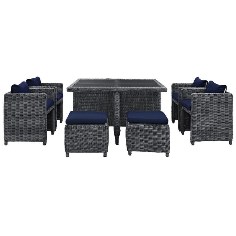 Hawthorne Collection 9 Piece Patio Dining Set in Canvas Navy