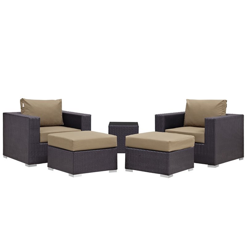 Hawthorne Collection 5 Piece Patio Sofa Set in Espresso and Mocha