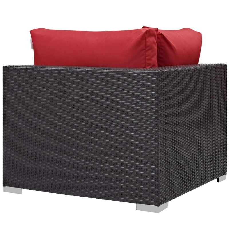 Hawthorne Collection Patio Corner Chair in Espresso and Red