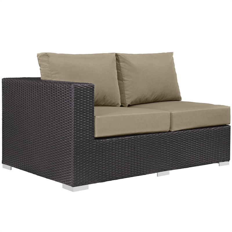 Hawthorne Collection Patio Left Arm Loveseat in Espresso and Mocha