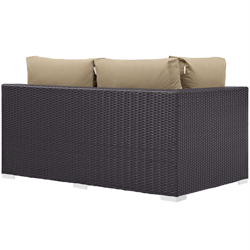 Hawthorne Collection Patio Left Arm Loveseat in Espresso and Mocha