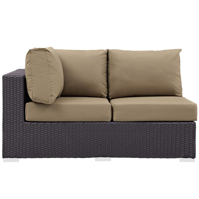 Hawthorne Collection Patio Left Arm Loveseat in Espresso and Mocha
