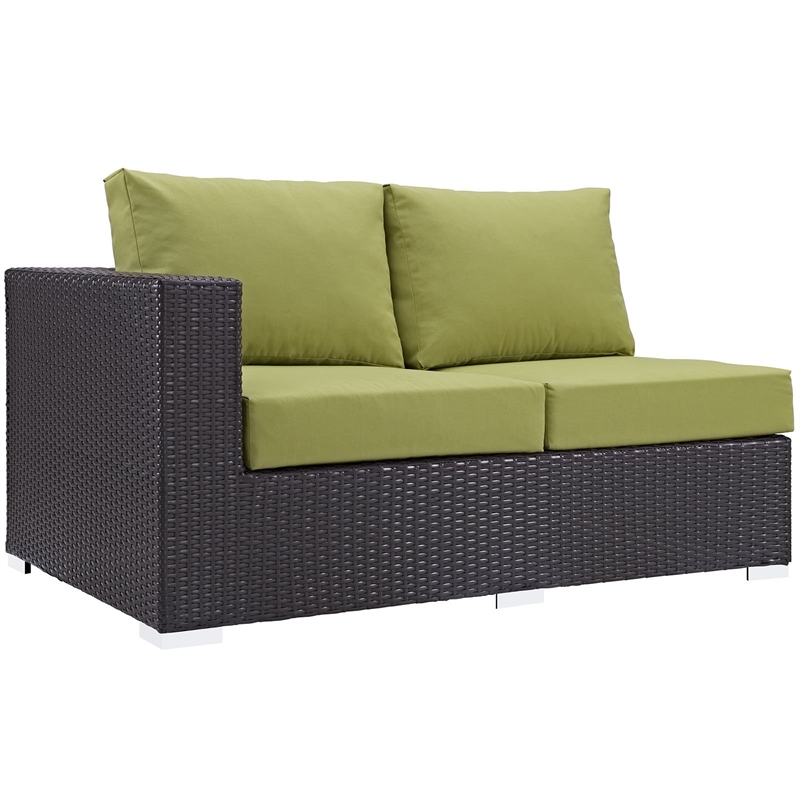 Hawthorne Collection Patio Left Arm Loveseat in Espresso and Peridot