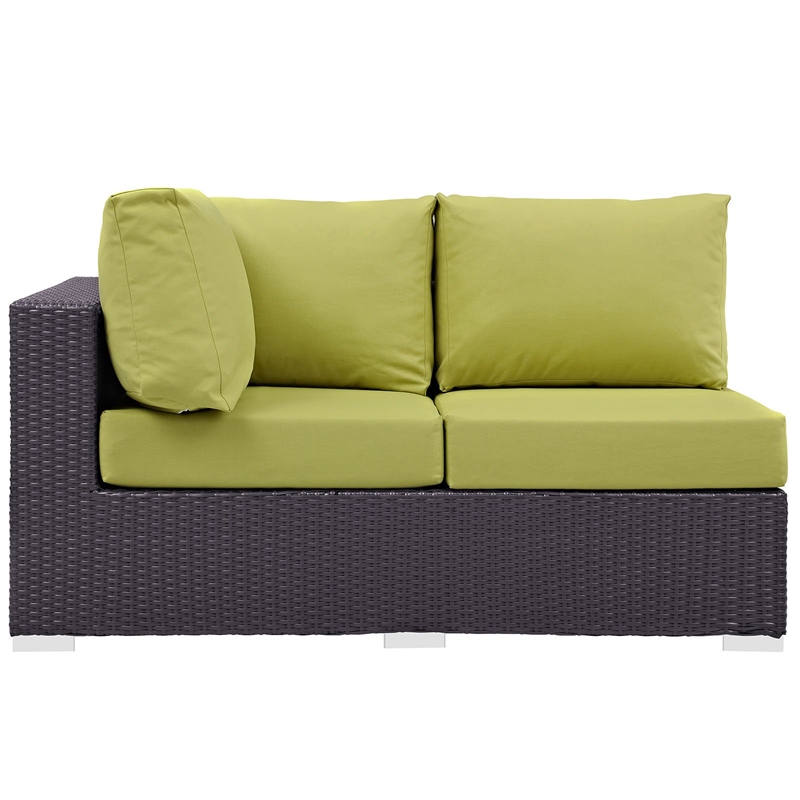 Hawthorne Collection Patio Left Arm Loveseat in Espresso and Peridot
