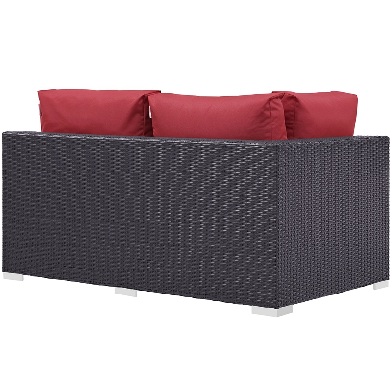 Hawthorne Collection Patio Left Arm Loveseat in Espresso and Red