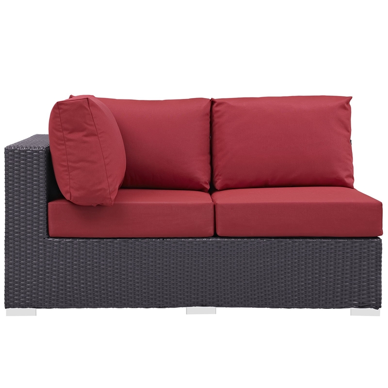 Hawthorne Collection Patio Left Arm Loveseat in Espresso and Red