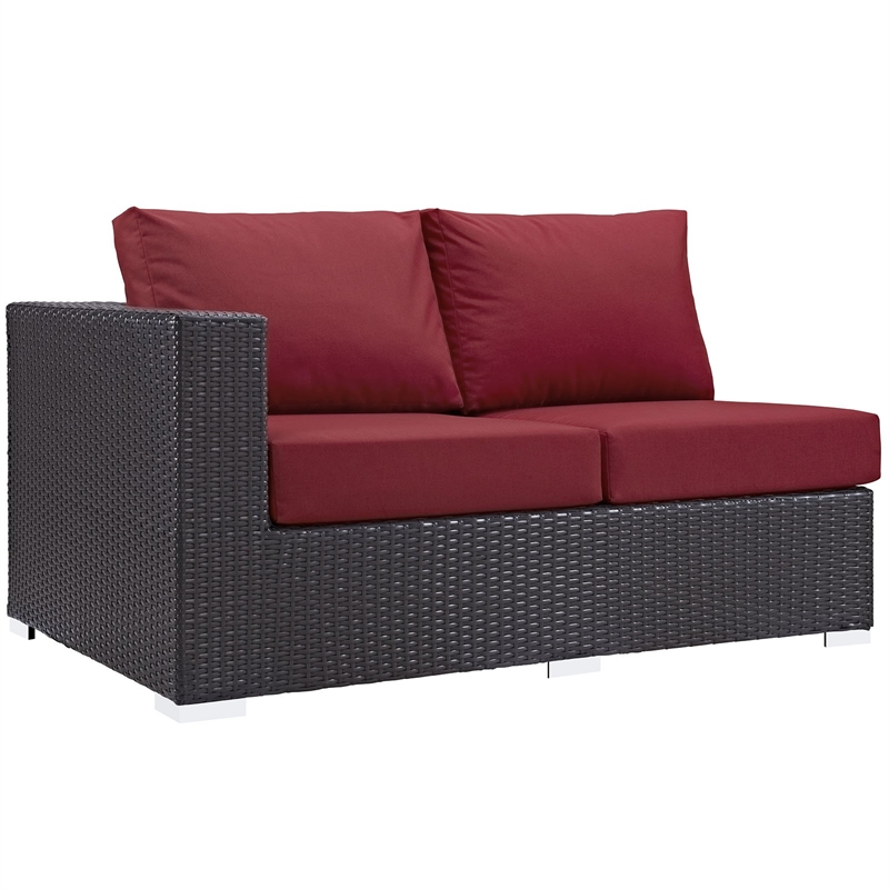 Hawthorne Collection Patio Left Arm Loveseat in Espresso and Red