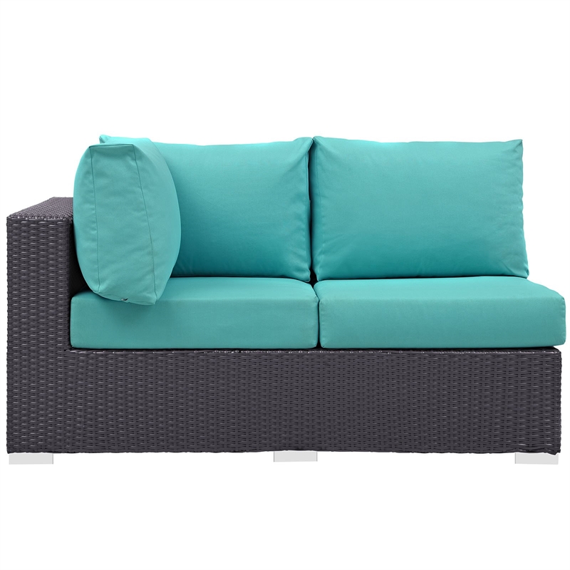 Hawthorne Collection Patio Left Arm Loveseat in Espresso and Turquoise
