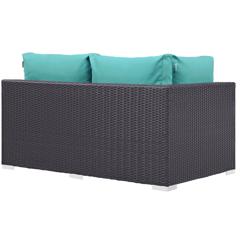 Hawthorne Collection Patio Left Arm Loveseat in Espresso and Turquoise