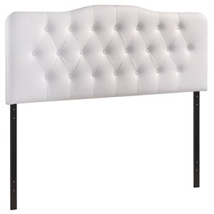 Hawthorne Collections Modern Vinyl Queen Tufted Panel Headboard in White