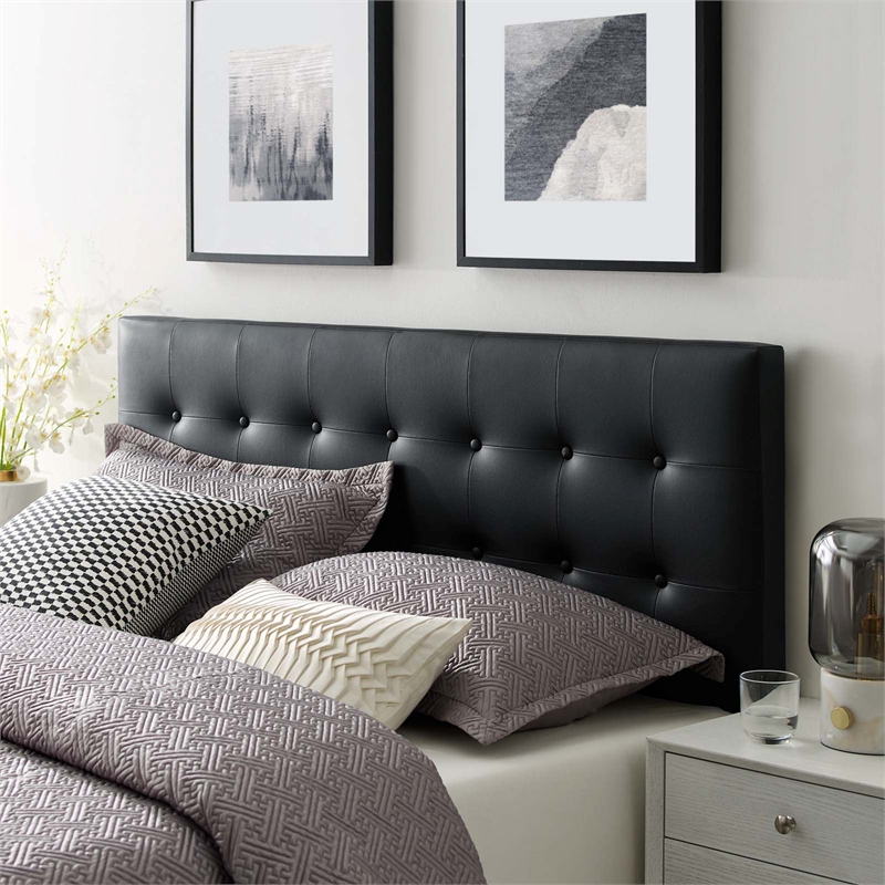 Hawthorne Collections Vinyl Black Headboard Rectangular Contemporary Queen 61.5