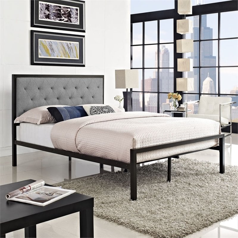 Hawthorne Collection Full Tufted Panel Bed in Brown and Gray