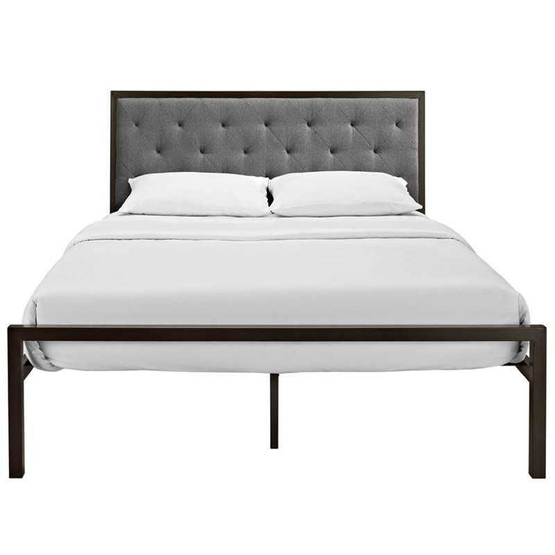 Hawthorne Collection Queen Tufted Panel Bed in Brown and Gray