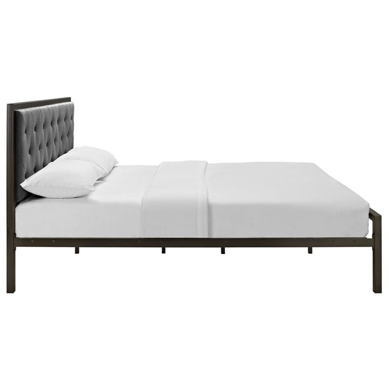Hawthorne Collection Queen Tufted Panel Bed in Brown and Gray