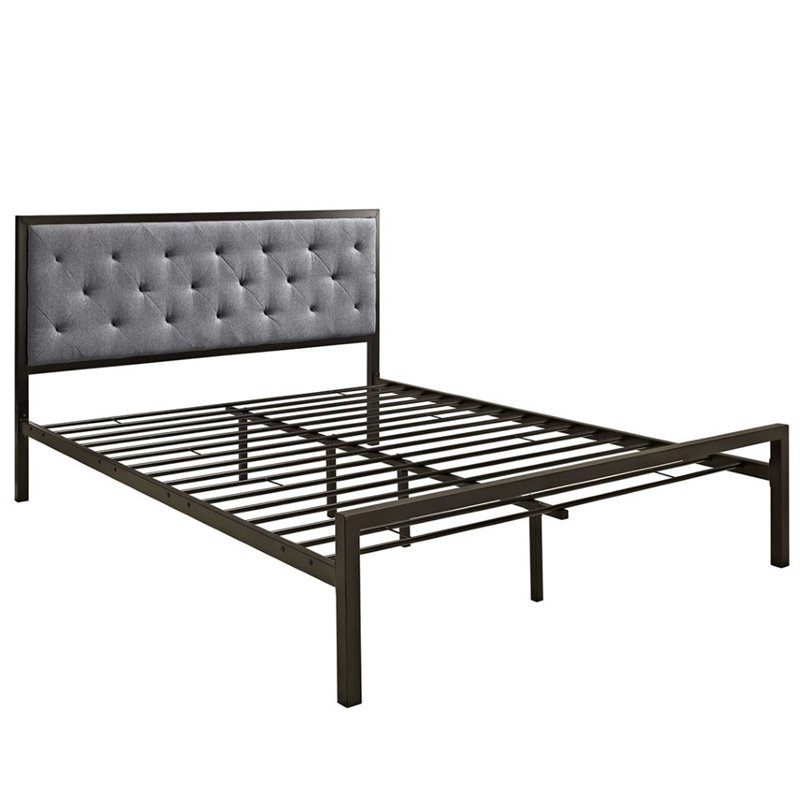 Hawthorne Collection Queen Tufted Panel Bed in Brown and Gray