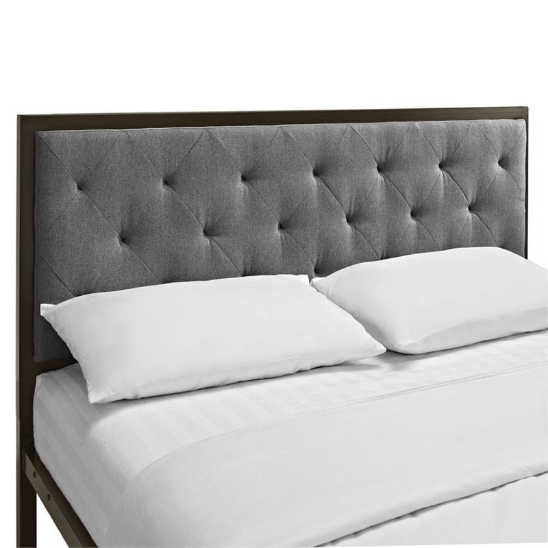 Hawthorne Collection Queen Tufted Panel Bed in Brown and Gray