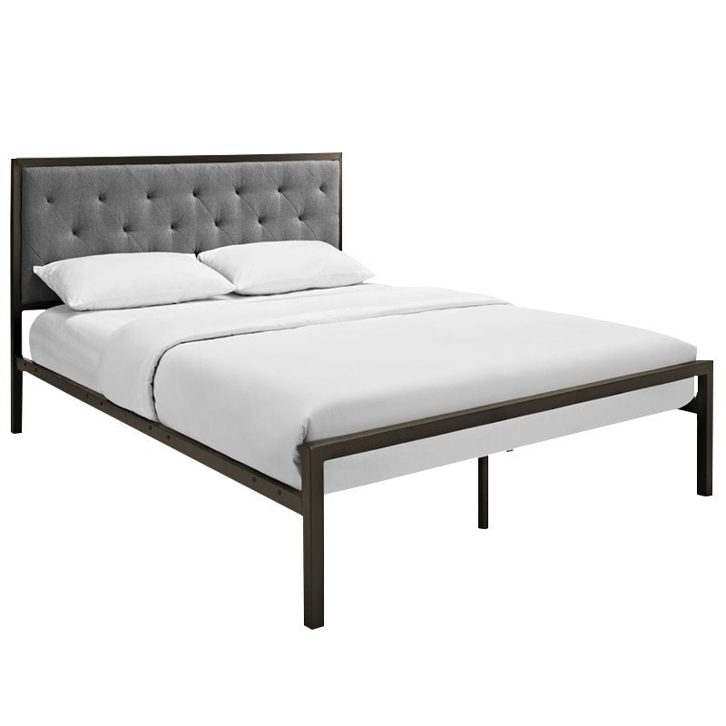 Hawthorne Collection Queen Tufted Panel Bed in Brown and Gray