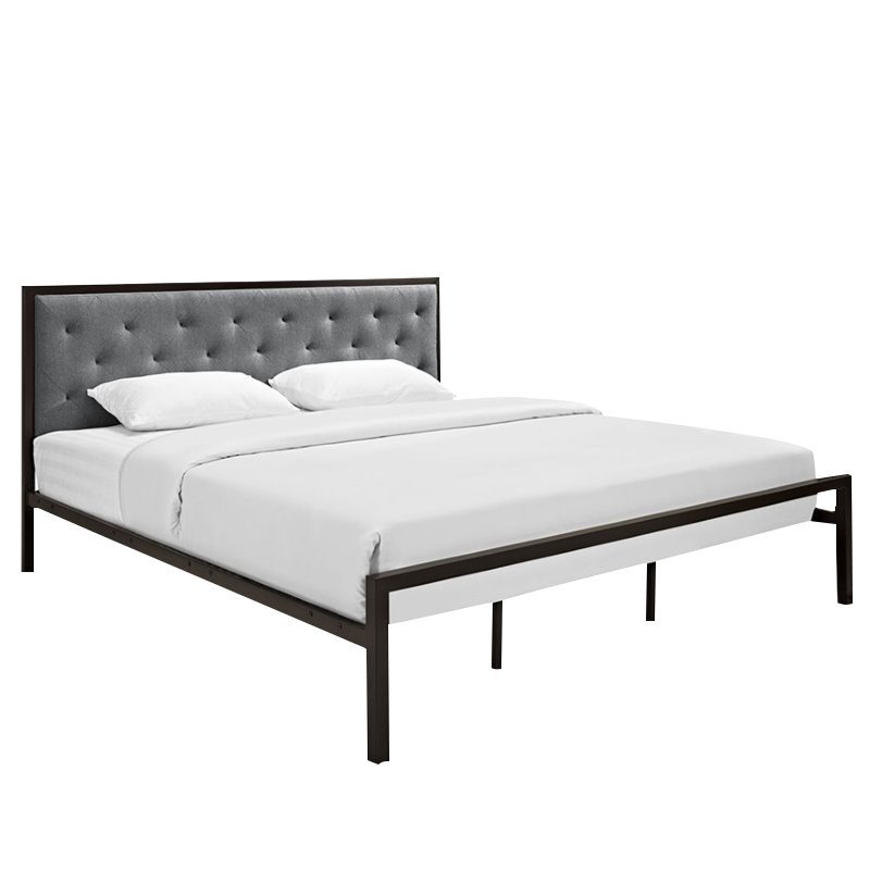 Hawthorne Collection King Tufted Panel Bed in Brown and Gray