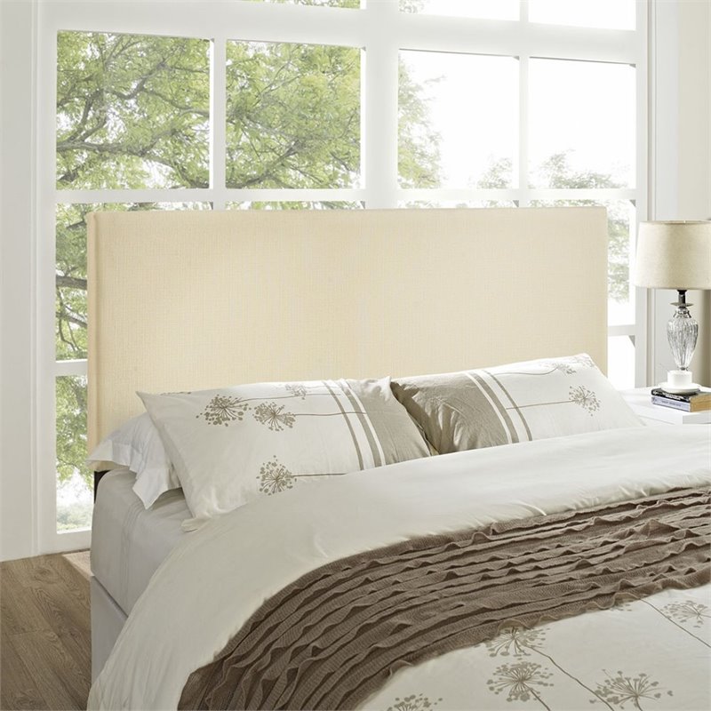Hawthorne Collections Modern Fabric Upholstered Queen Panel Headboard in Ivory