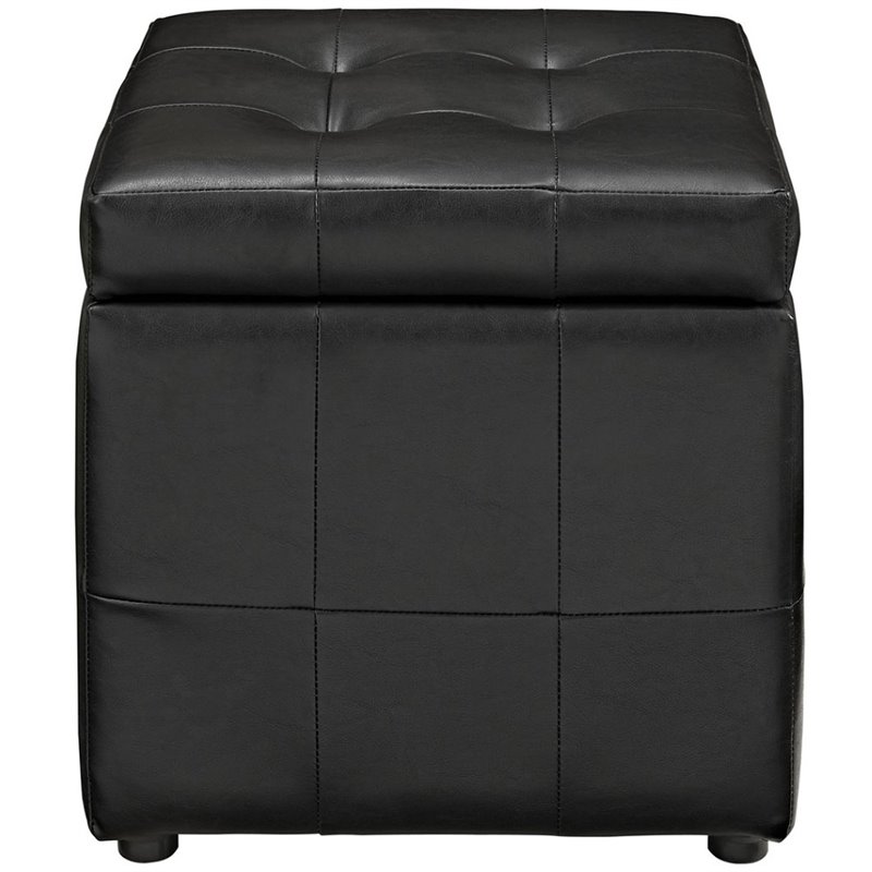 Hawthorne Collection Faux Leather Black Storage Ottoman Square 15.5