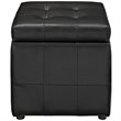 Hawthorne Collection Faux Leather Black Storage Ottoman Square 15.5