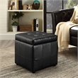Hawthorne Collection Faux Leather Black Storage Ottoman Square 15.5