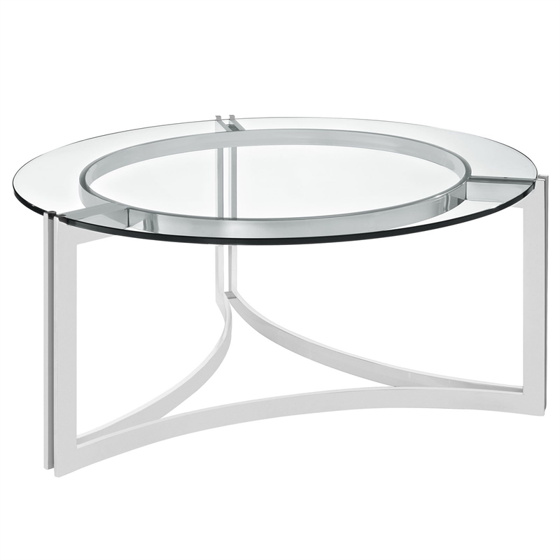 Hawthorne Collection Glass Silver Coffee Table Round Tempered 31