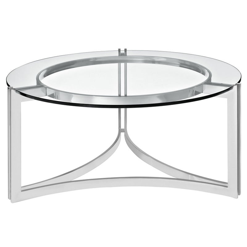 Hawthorne Collection Glass Silver Coffee Table Round Tempered 31