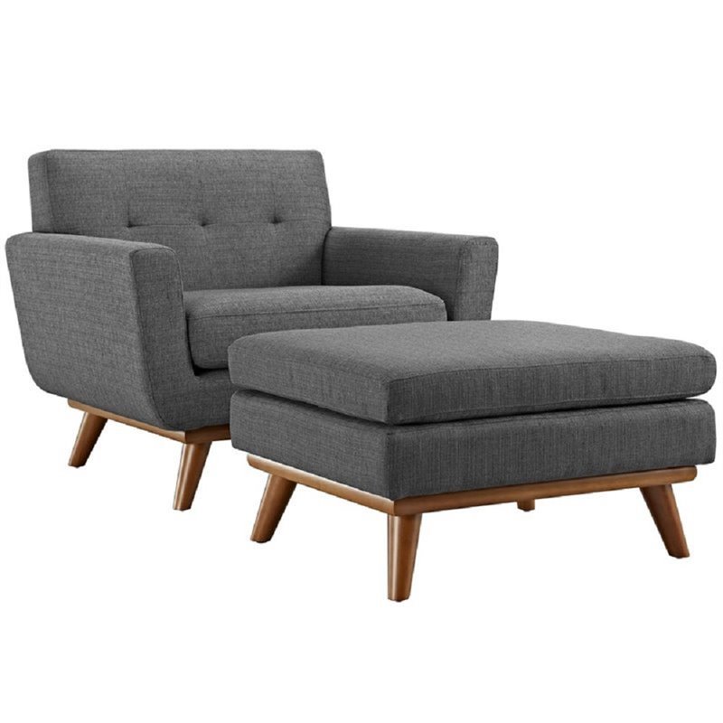 Hawthorne Collections Fabric Accent Chair with Ottoman in Gray