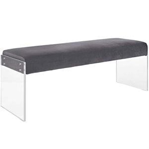 Hawthorne Collections Velvet Gray Bench Rectangular Modern 48.5&quot Unassembled