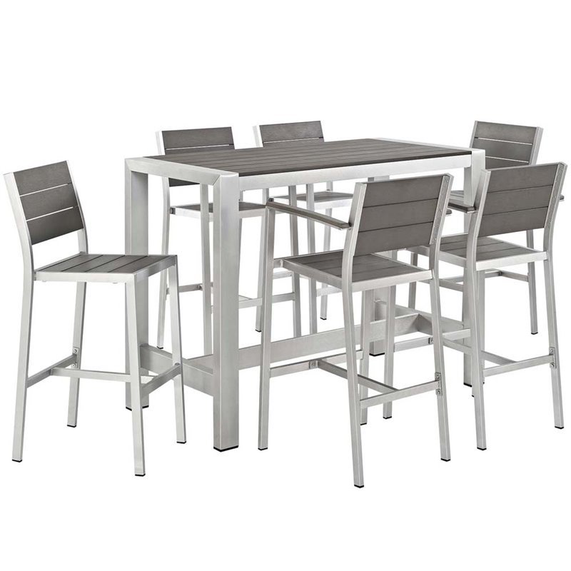 Hawthorne Collections 7-Piece Aluminum/Wood Patio Dining Set in Silver