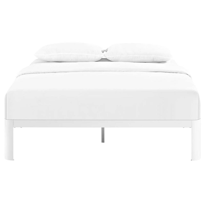 Hawthorne Collections Modern Metal Queen Platform Bed with Slatted Wood in White