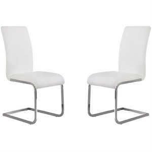 Hawthorne Collections Modern Faux Leather Dining Chair in White (Set of 2)