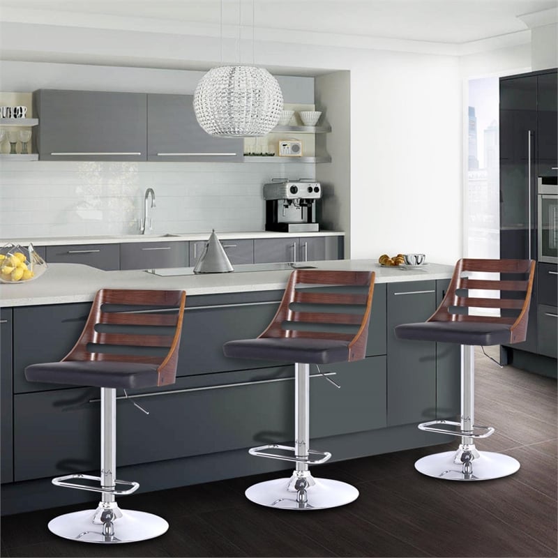 Hawthorne Collections Faux Leather Adjustable Bar Stool in Black