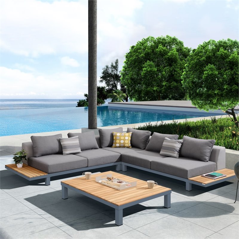 Hawthorne Collections 4-Piece Modern Aluminum Patio Sectional Set in Gray