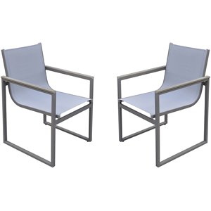 Hawthorne Collections 35&quot Aluminum Outdoor Dining Arm Chair in Gray (Set of 2)