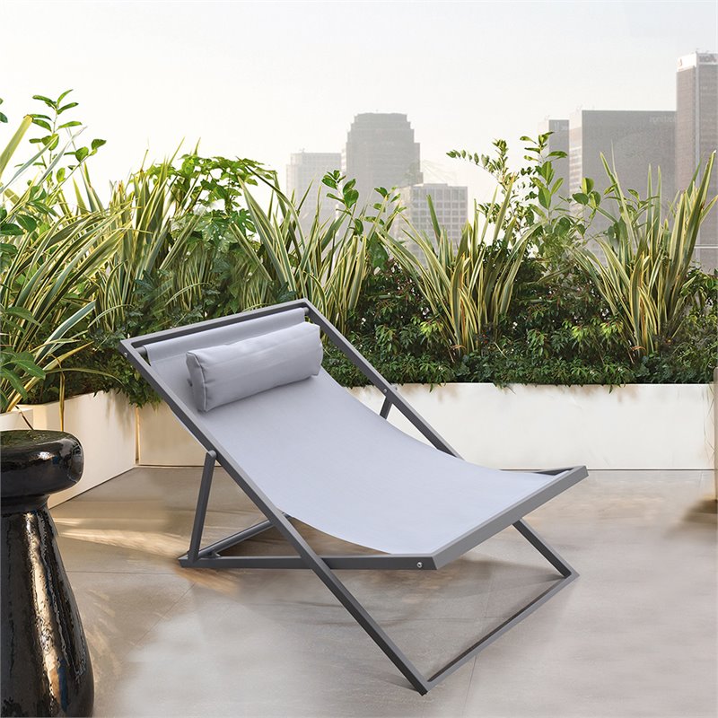Hawthorne Collections Modern Aluminum Outdoor Deck Chair in Gray